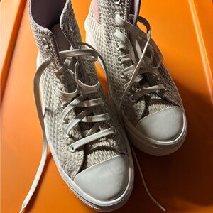 Converse Cream Textured High-Top Sneakers